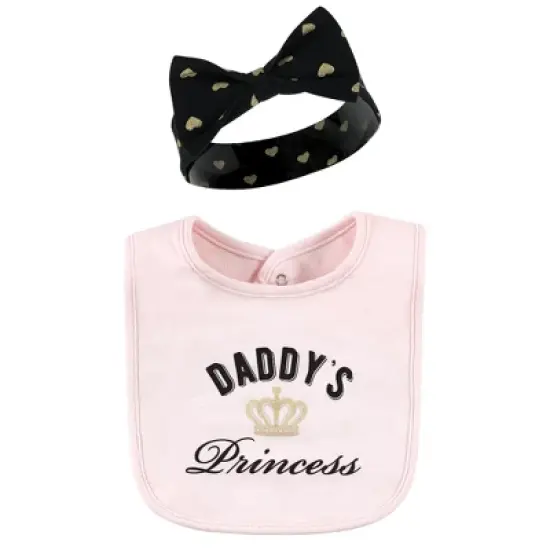 Hudson Baby Infant Girl Cotton Bib and Headband or Caps Set, Daddys Princess, One Size image {2}