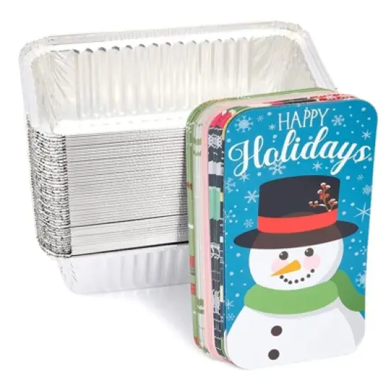 Blue Panda 50 Pack Holiday Loaf Pans with Lids, Aluminum Foil Baking Tins (8.5 x 2.5 x 4.5 In) image {3}