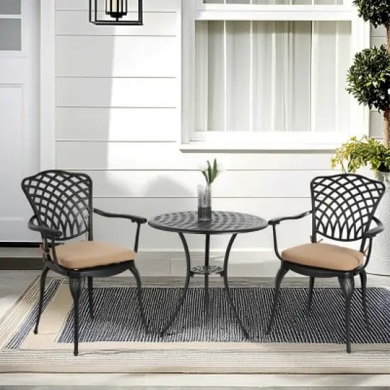 3 Piece Patio Seating Set, Aluminum Patio Accent Chairs Set Of 2 With Umbrella Hole And Cushion,All Weather Metal Bistro Table Set-Maison Boucle image {7}