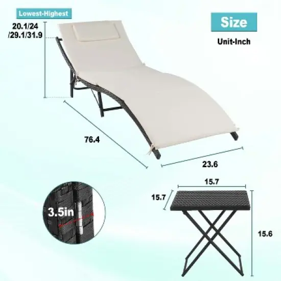 FDW Patio Chaise Lounge Set of 3 Outdoor Sets with Folding Table image {6}