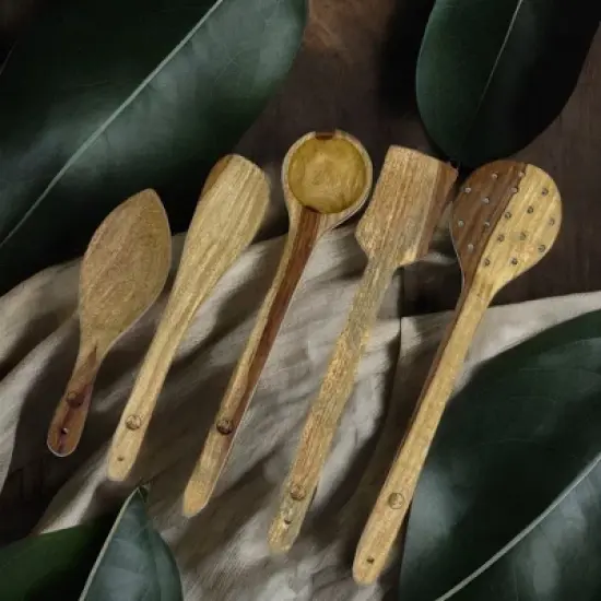 Palm Naki Indian Rosewood Cooking Spoons Set, 5 Non-Stick Wood Cooking Spoons image {3}
