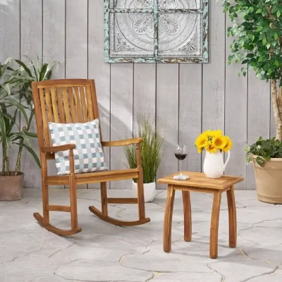 Arcadia 2pc Acacia Wood Rocking Chair and Side Table Set Teak - Christopher Knight Home image {7}