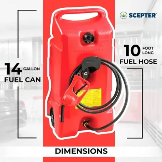 Scepter Flo N' Go Duramax 14 Gallon Portable Gas Fuel Tank, Container Caddy Can with LE Fluid Transfer Siphon Pump and 10 Foot Long Hose, Red, 2-Pack image {2}