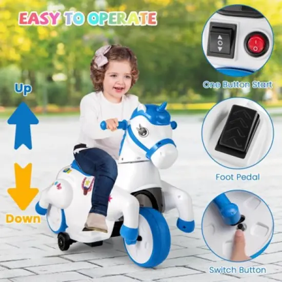 Costway 12V Kids Ride on Unicorn Toy w/ Training Wheels Music One-button Start Horse Toy image {3}