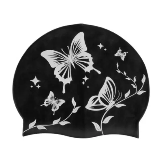Unique Bargains Silicone Butterfly Vine Leaves Pattern Waterproof Swim Cap 1 Pc image {7}