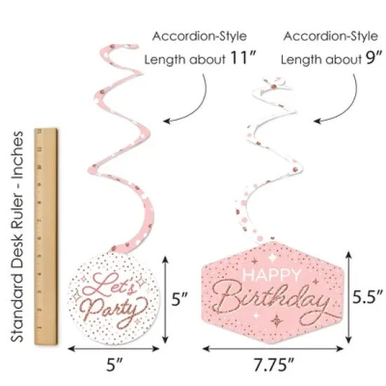 Big Dot of Happiness Pink Rose Gold Birthday - Happy Birthday Party Hanging Decor - Party Decoration Swirls - Set of 40 image {5}