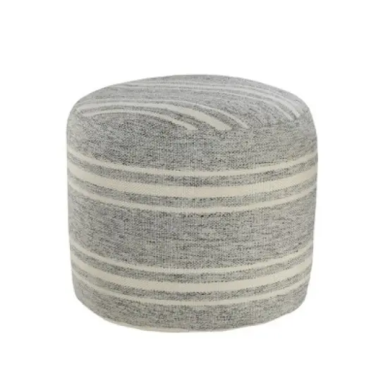 HomeRoots 18" Gray Polyester Round Striped Indoor Outdoor Pouf Ottoman image {4}