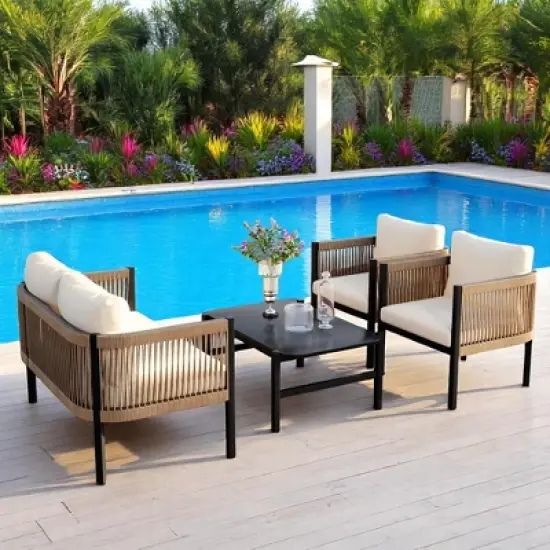 Modular Multi-Person Outdoor Sofa Set with Tempered Glass Table &acirc;&acirc;&sbquo;?Ideal for Garden, Backyard, and Balcony image {5}