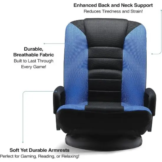 Swivel Gaming Floor Chair  6 Adjustable Positions, Lumbar Support, Removable Cover, Arm Rests, Foldable, Stylish Blue with Black Stripe Maple99 image {6}