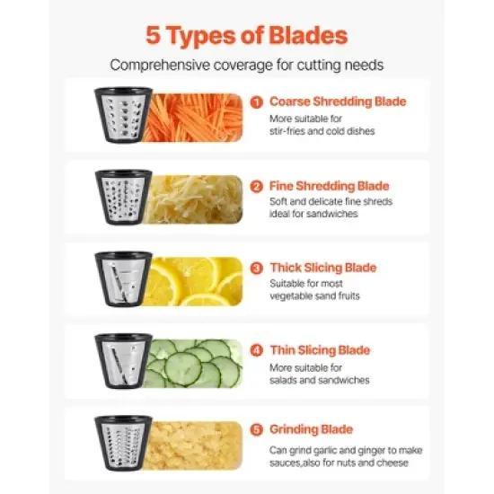 VEVOR Electric Cheese Grater Salad Maker, 200W Salad Shooter, Electric Vegetable Slicer Shredder Chopper for Fruits with 5 Attachments, White image {3}