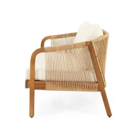 FIONECA 4-Piece Acacia Wood Patio Furniture Set, Outdoor Conversation Set with Coffee Table & Cushions, Brown Frame + Beige Cushions image {11}