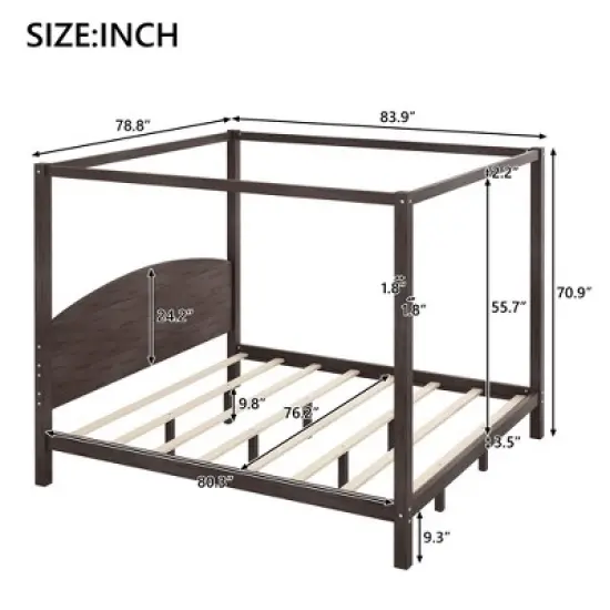 King Size Canopy Platform Bed, Wooden Bed Frame with Headboard and Support Legs -ModernLuxe image {2}