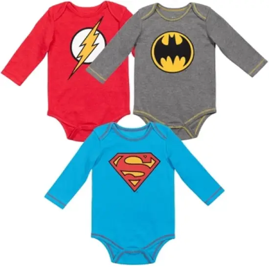 Warner Bros. Justice League Superman Batman Flash 3 Pack Long Sleeve Bodysuit  image {8}