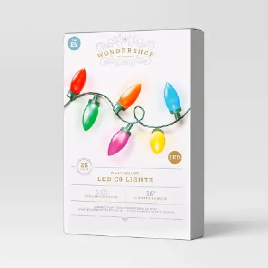 25ct LED C9 Classic Glow Indoor Outdoor Christmas String Lights with Green Wire - Wondershop&trade; image {3}