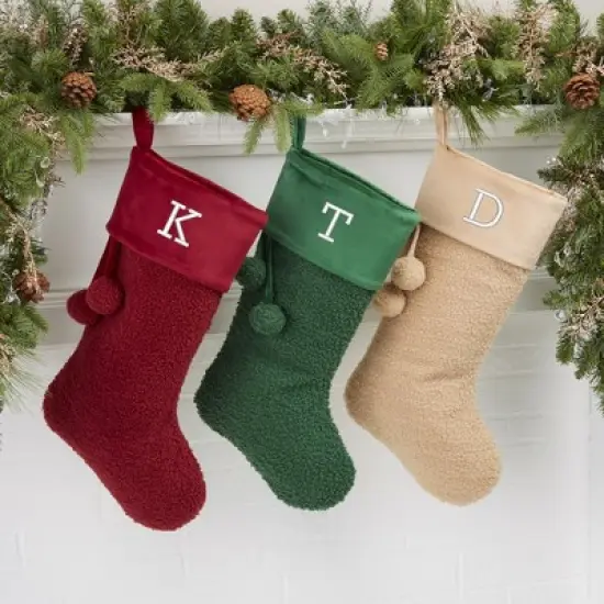 Personalization Mall Cozy Tan Shearling Embroidered Initial Christmas Stocking image {2}