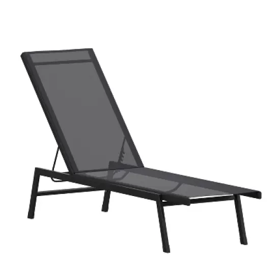 Emma and Oliver Textilene Adjustable 5 Position Patio Chaise Lounge and Metal Frame image {2}