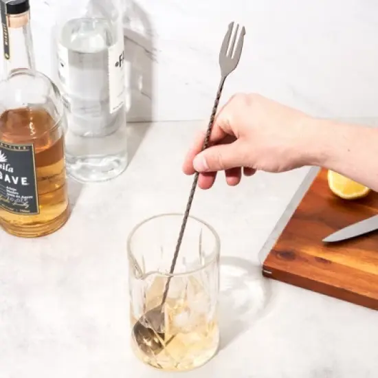 Viski Trident Barspoon with Full Twisted Stem Handle | Cocktail Spoon, Bartender Tool for Mixing Glasses, Swizzle Stick, Gunmetal Finish image {3}