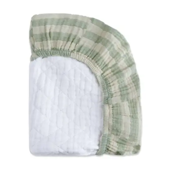 Babyletto Quilted Muslin Changing Pad Cover, GOTS Certified Organic Cotton - Moss Stripe image {3}