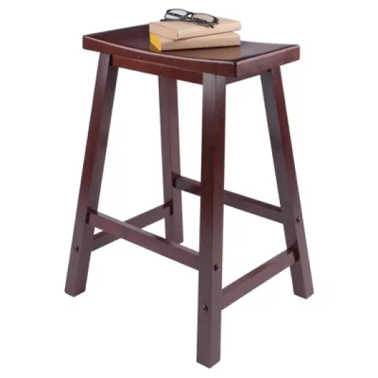 3pc 24" Lynnwood High Drop Leaf Counter Height Extendable Dining Table Set with Saddle Seat Stool Walnut - Winsome image {16}