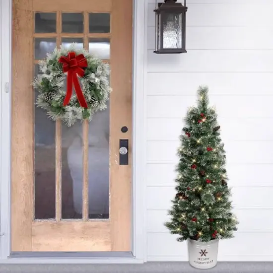 Puleo 4.5' Pre-Lit Potted Pine Artificial Christmas Tree image {1}