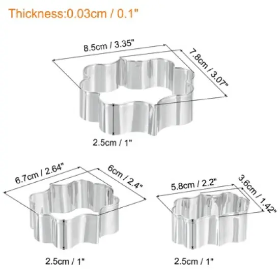 Unique Bargains Versatile Stainless Steel Durable Dishwasher Safe Cookie Cutter Set Silver Tone 3 Pcs image {1}