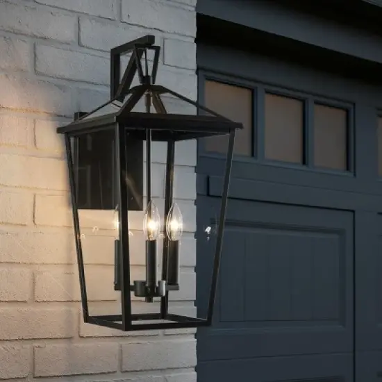 ALOADECOR Classic Outdoor Wall Lantern Matte Black Wall Sconce with Clear Tempered Glass Open Bottom Wall Mount Light Fixture for Entryway image {10}
