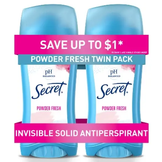 Secret Invisible Solid Antiperspirant & Deodorant - Powder Fresh Twin Pack - 2.6oz/2ct image {10}