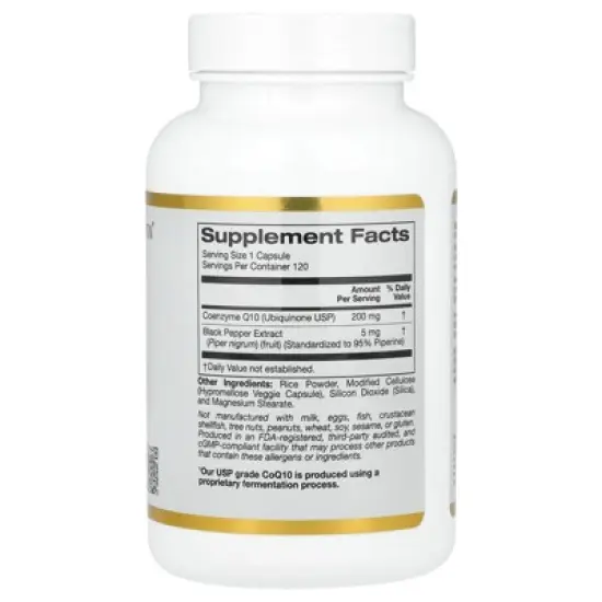 California Gold Nutrition CoQ10 with Bioperine&reg; and Black Pepper Extract, Enhanced Biovailability, 200 mg, 120 Veggie Capsules image {1}