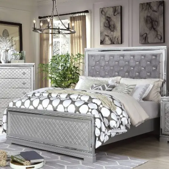 3pc Queen Tenaya Bed with 2 Nightstands Set Silver/Gray - HOMES: Inside + Out image {2}