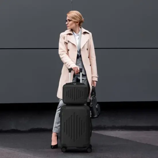 Karl Home 2 Piece Set ABS Trolley Cases striped Pattern Luggage (12in   20in) Black image {3}