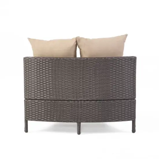 Christopher Knight Home Harper Outdoor Wicker Curved 76" W Loveseat Sectional with Cushions image {5}