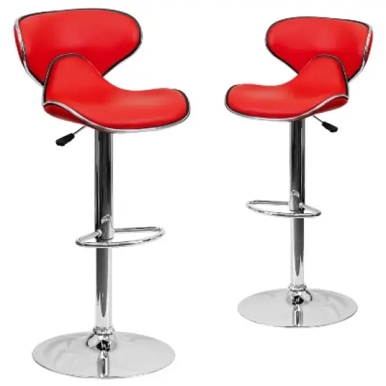 Emma and Oliver 2 Pack Contemporary Cozy Mid-Back Vinyl Adjustable Height Barstool with Chrome Base image {8}
