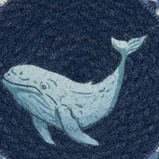 Earth Rugs Ocean-Themed Rustic Decor &ndash; Hand-Stenciled Beluga Whale on Jute image {2}