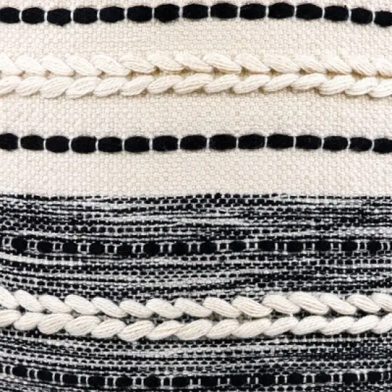 Northlight 18" Striped Cream and Black Outdoor Woven Pouf Ottoman image {4}