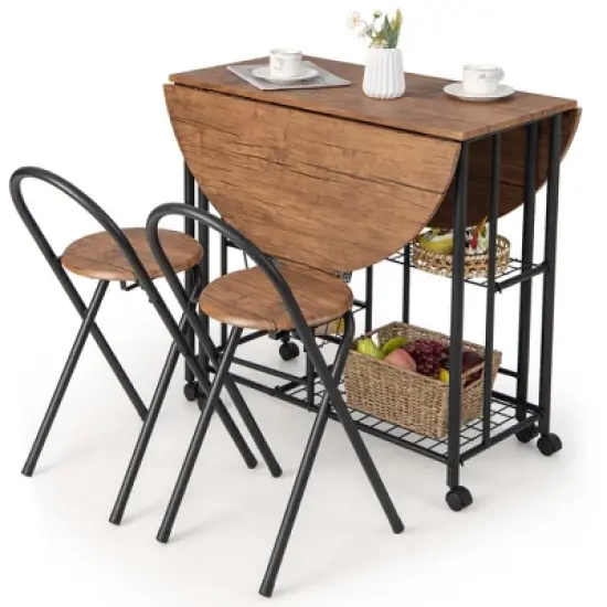 Costway 3 PCS Folding Dining Table & Chair Set Collapsible Drop Leaf Table for Kitchen image {9}
