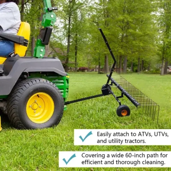 TROPOW 60-Inch Heavy Duty Garden Rake &uml;C Adjustable Stainless Steel Tow-Behind Dethatcher for Yard, Farm & Grass Cleaning image {7}