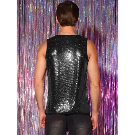 Lars Amadeus Men's Sequin Shiny Nightclub Party Metallic Sleeveless Tank Top image {2}