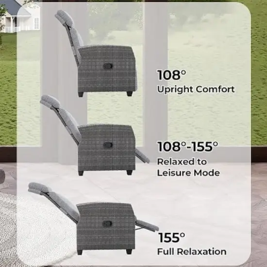 Nasitip Outdoor Recliner with Independently Adjustable Backrest and Footrest, PE Wicker Patio Reclining Lounge Chair with Flip-Up Table image {9}