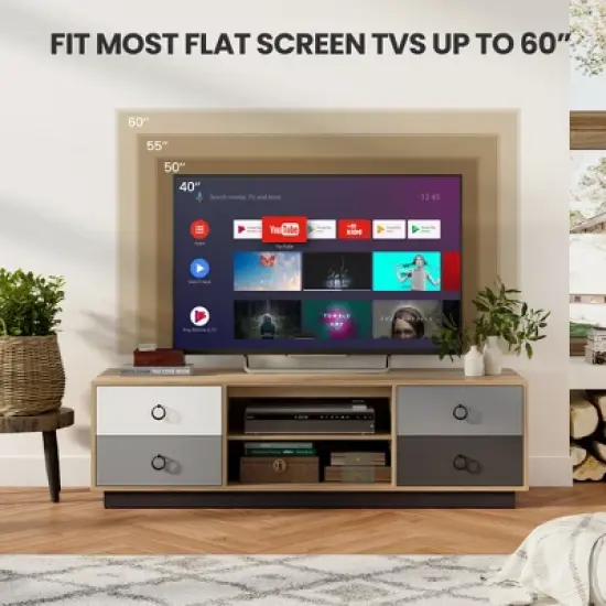 Costway 55'' TV Stand Entertainment Media Center w/ Storage Cabinets Adjustable Shelves image {6}