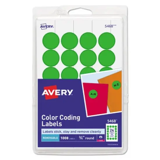 Avery Printable Self-Adhesive Removable Color-Coding Labels, 0.75" dia, Neon Green, 24/Sheet, 42 Sheets/Pack, (5468) image {4}