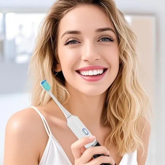 Portable Travel Electric Sonic Toothbrush Battery Operated, 2 Brush Heads Included - Black/White image {6}