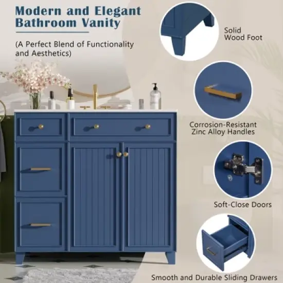 36" Modern Bathroom Vanity with Ceramic Sink, Soft Close Doors, Double-Layer Drawers & Adjustable Shelves - ModernLuxe image {3}