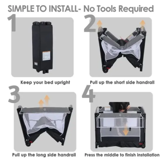 Kinder King 4-in-1 Portable Nursery Center and Bedside Crib with Bassinet, Changing Table, Storage Basket, Side Zipper & Travel Bag image {13}