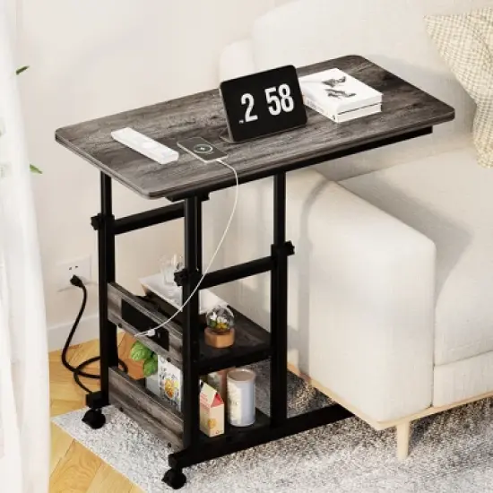 Aheaplus Height Adjustable C Table with USB Port and Wheels image {11}