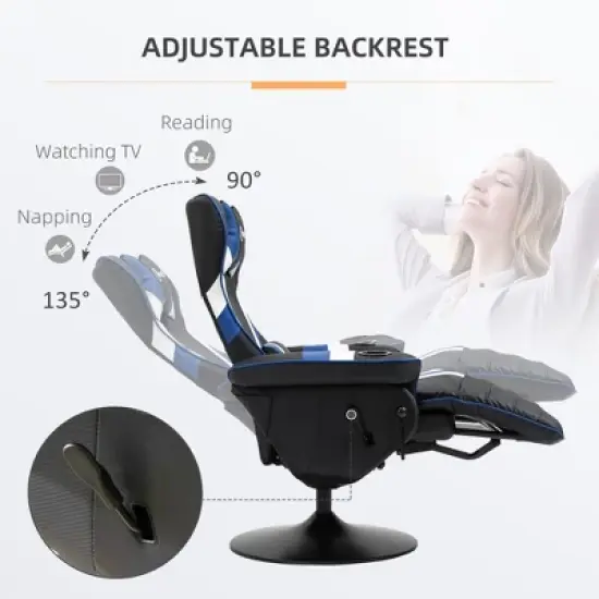 NicBex 90&deg;-130&deg; Recliner Gaming Chair with Swivel Base Plate&Cup Holder,360&deg;Swivel Office Chair Video Game Chairs with Head&Lumbar Pillow,Footrest image {4}
