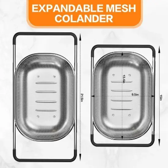 Over the Sink Colander - Strainers and Colanders -Expandable Fine Mesh Strainer with Rubber Grip for Veggie, Fruits, Pasta, image {3}