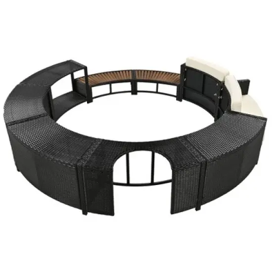 FIONECA Spa Surround Rattan Sofa Set with Storage, Mini Sofa & Cushions for Patio or Backyard, Beige image {11}