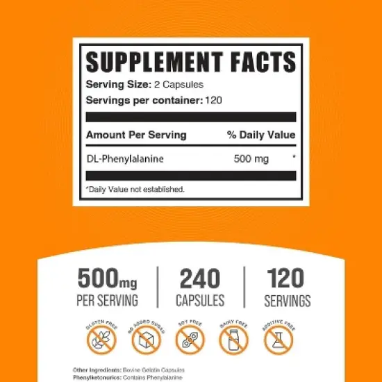 BulkSupplements DL-Phenylalanine Capsules image {1}