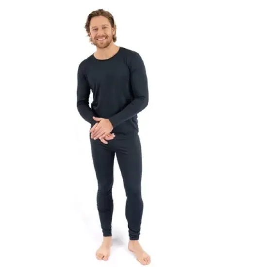 Leveret Mens Two Piece Neutral Solid Color Thermal Pajamas image {1}
