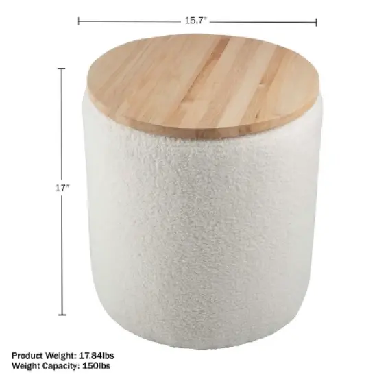 Lavish Home Storage Ottoman with Wood Top, Cream image {8}